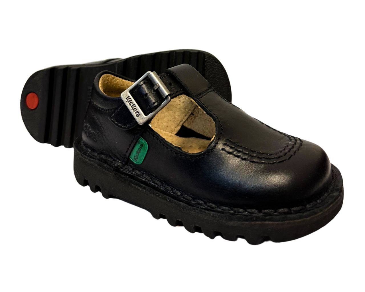 Infants Youths Kickers KICK T CORE Leather T Bar Shoes Black