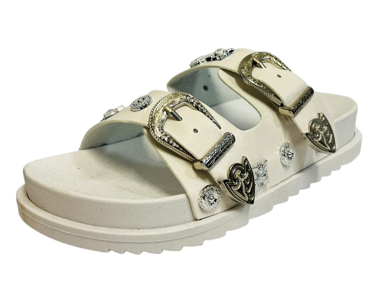 Women's Faux Leather Flat Studded Sliders