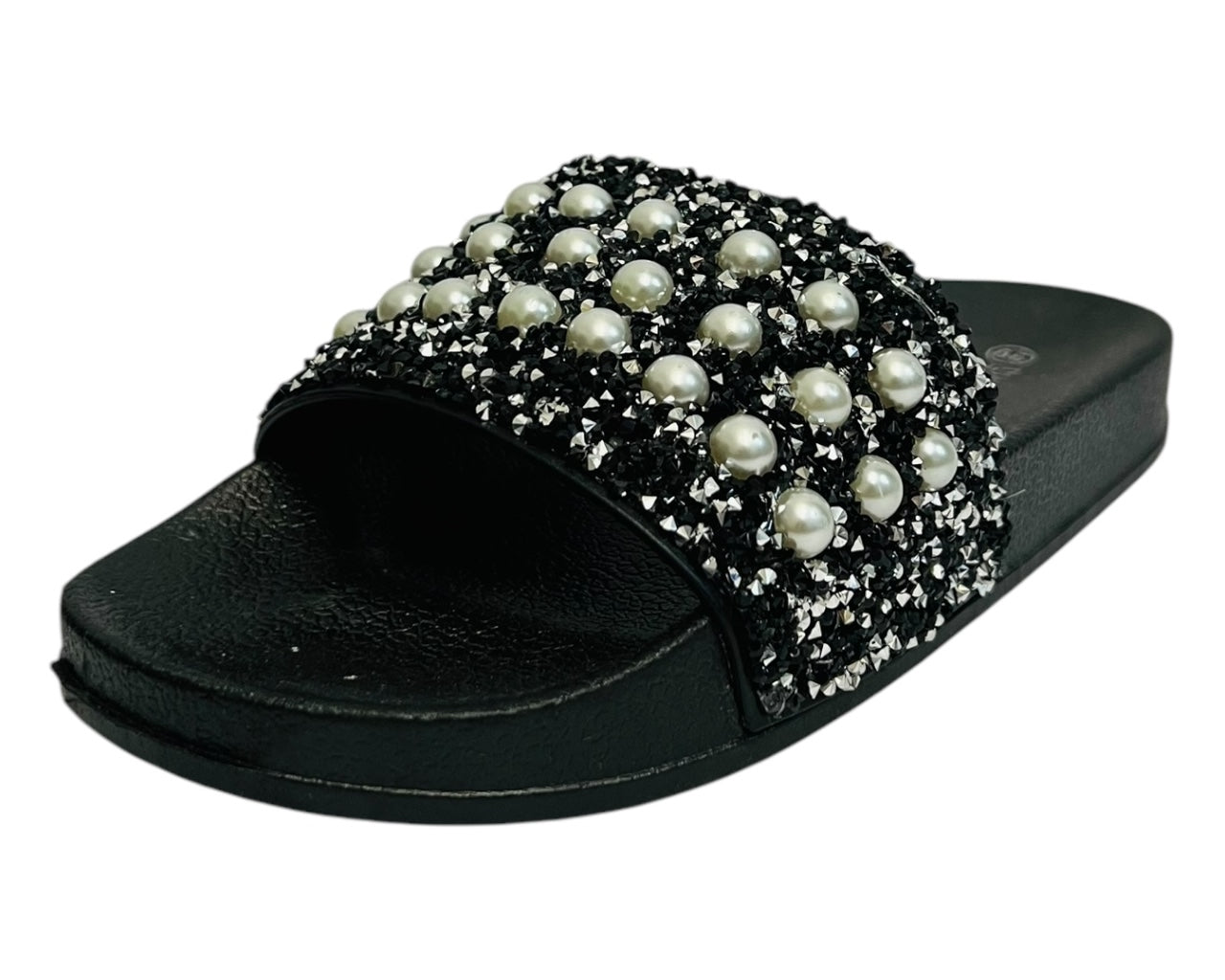 Women's Faux Leather Lightweight Flat Glitter Sliders