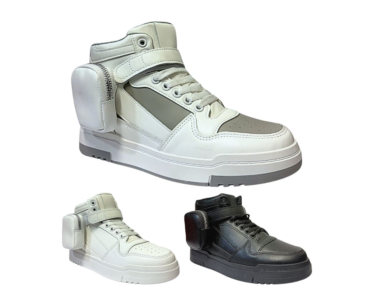 Women's Faux Leather Chunky Sole Lace Up And side Pocket Ankle Trainers
