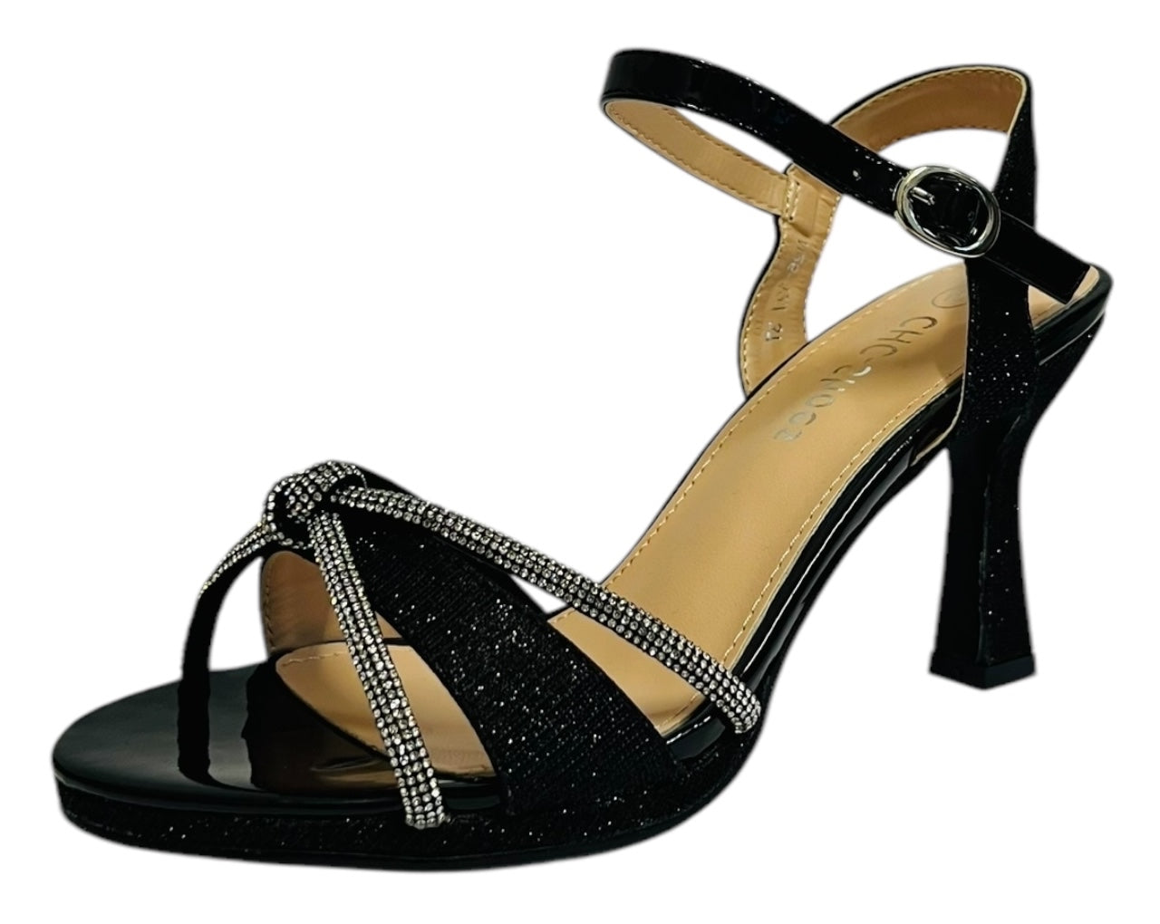 Women's Rhinestone Glitter Ankle Strap Spool Heel Shoes