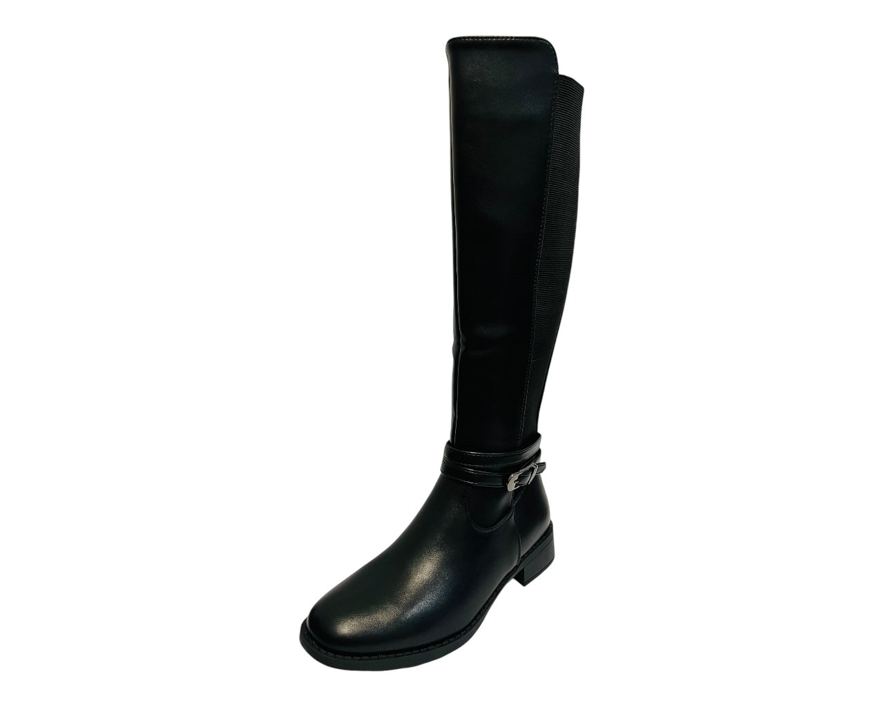 Women's 1669 Faux Leather Knee High Stretch Zip Boots Black
