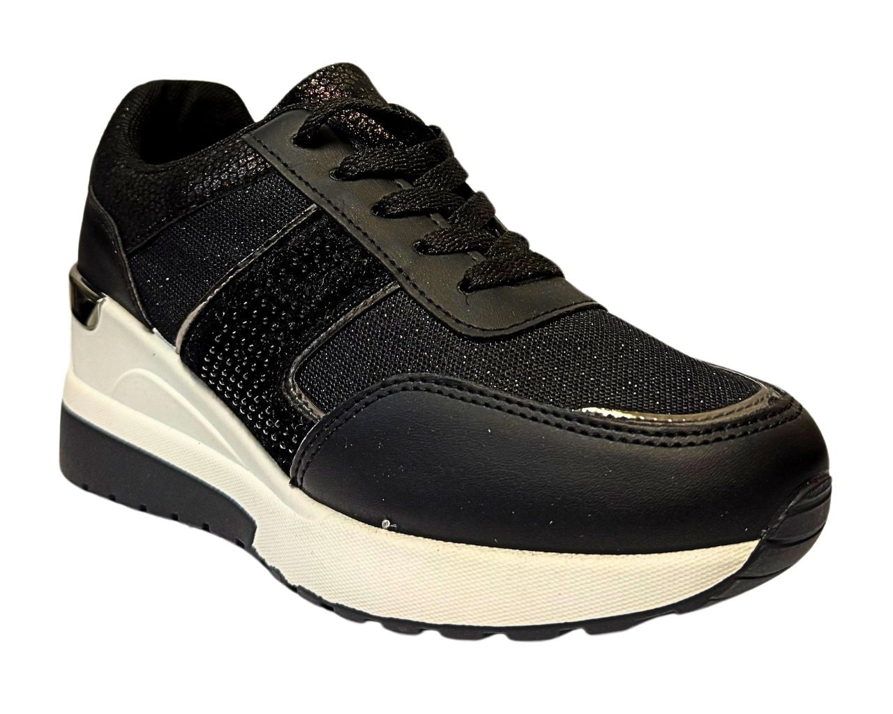 Women's Faux Leather Rhinestone Lace Up Trainers