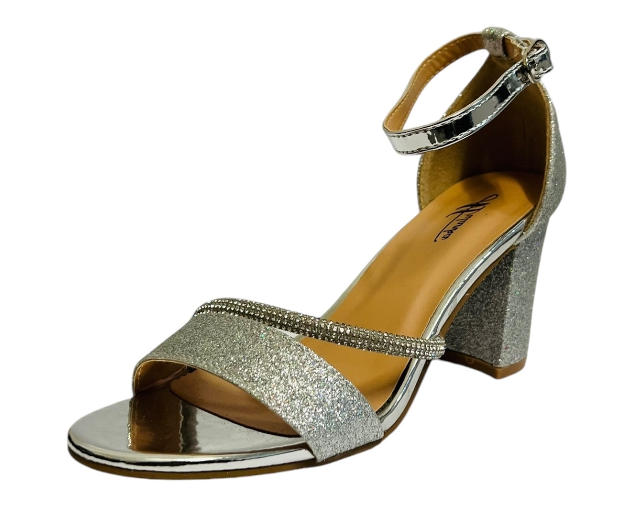 Mulanka Ankle Strap Glitter Block Heel party Shoes