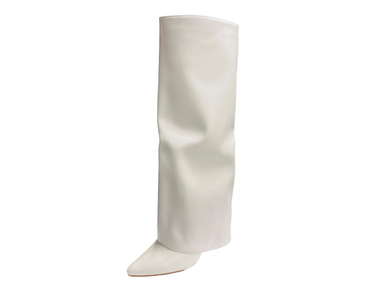 Women's Knee High Fold Over Pointed Heel Boots Winter Shoes