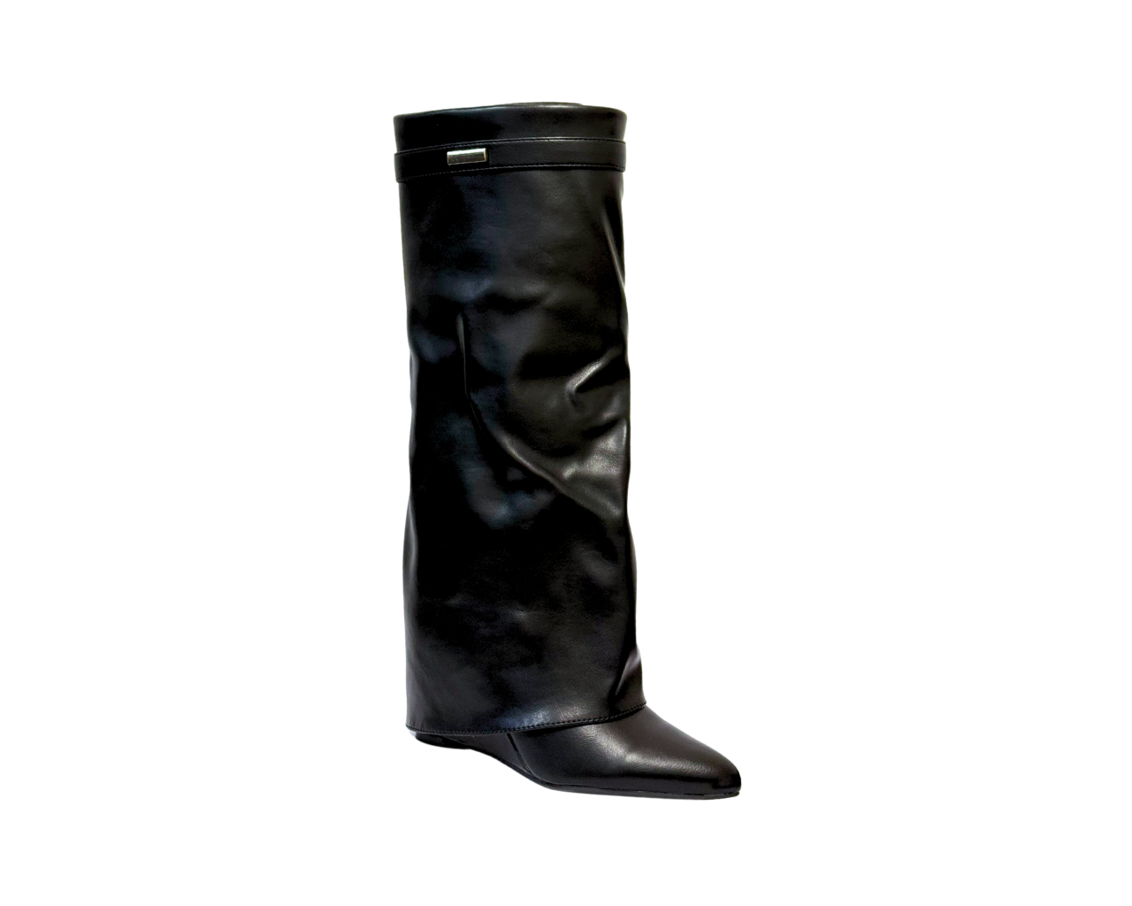 Women's Faux Leather 9623 Fold Over Knee High Block Heel Boots