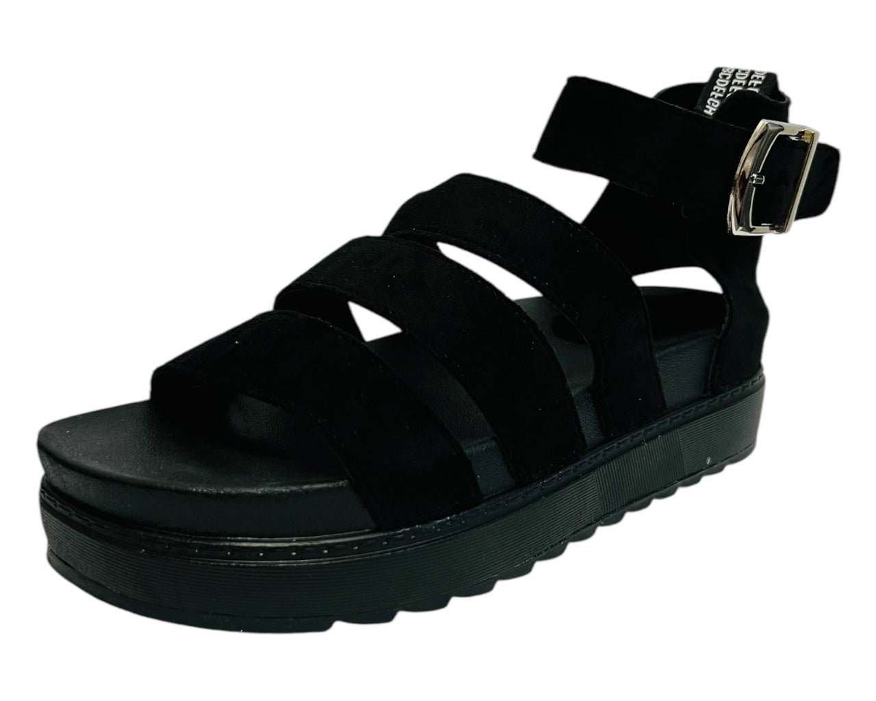 Women's Faux Leather Suede Chunky Sole Gladiator Sandals Black