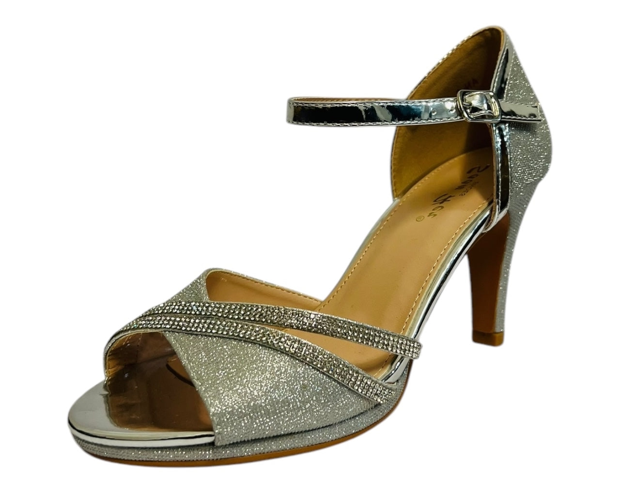 Women's Rhinestone Glitter Ankle Strap Stiletto Heel Shoes