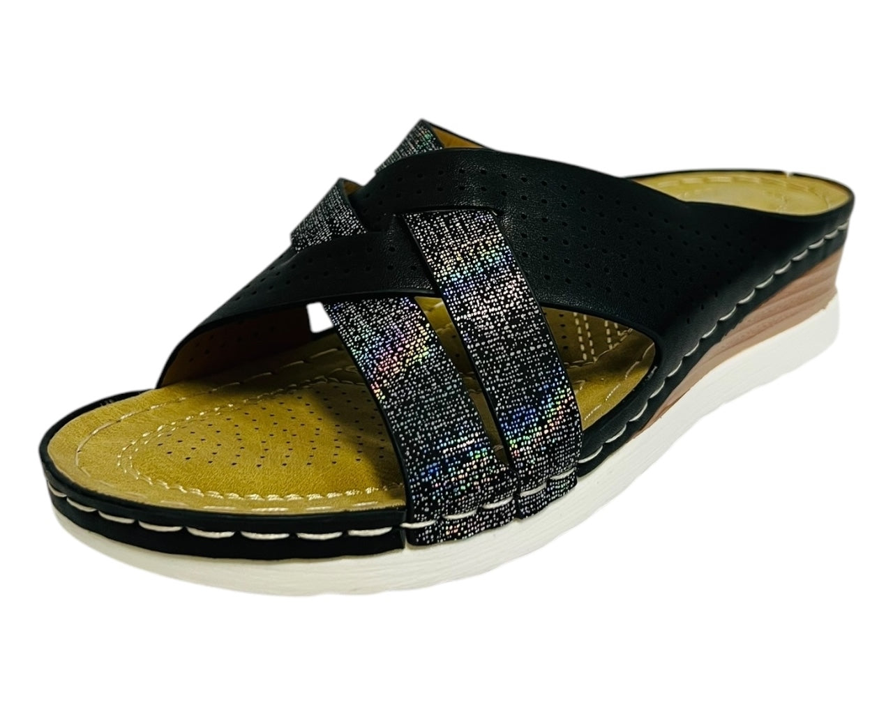 Women's Lightweight Cross Strap Mules Wedge Slider