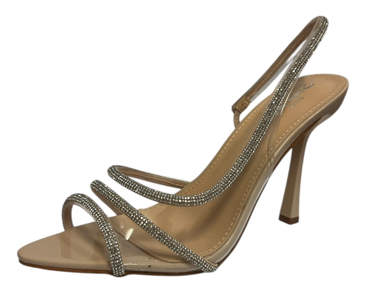 Women's Ankle Strap Rhinestone Stiletto Heel Shoes Beige