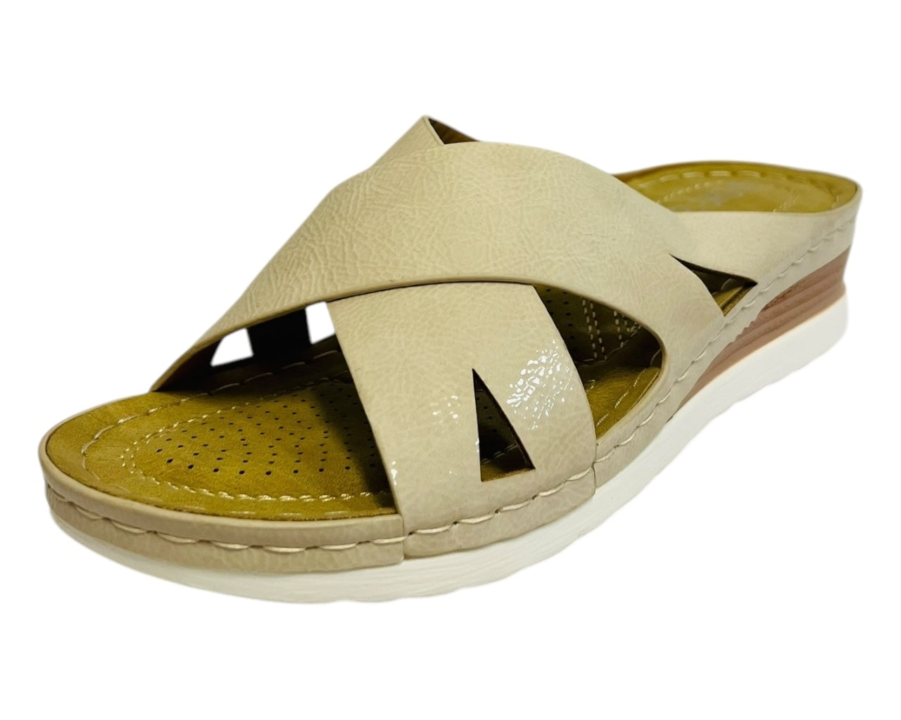 Women's Lightweight Cross Strap Patent Wedge Slider