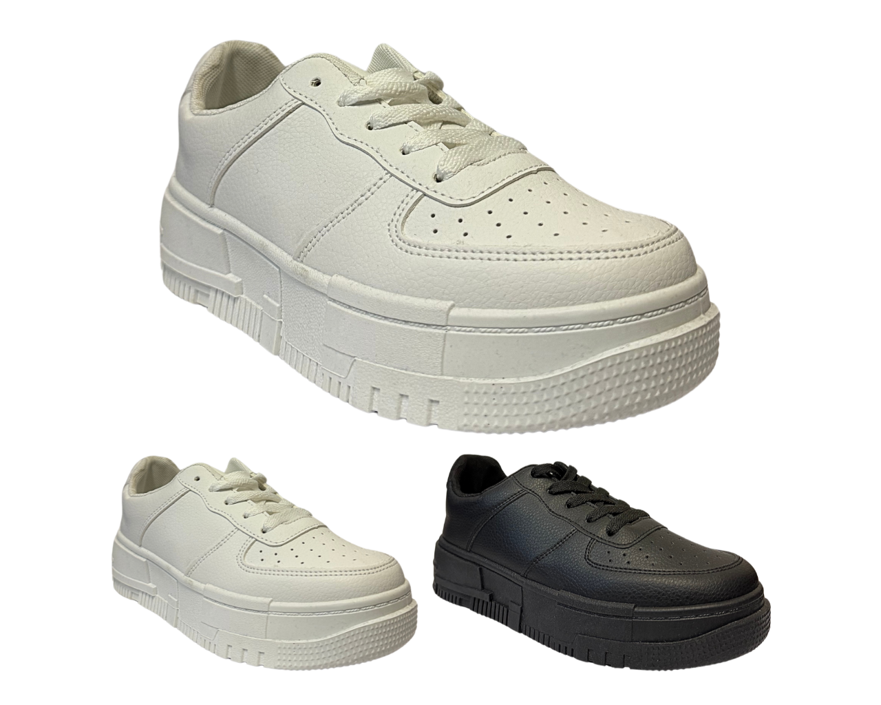 Women's Faux Leather Flat Sole And Lace Up Trainers