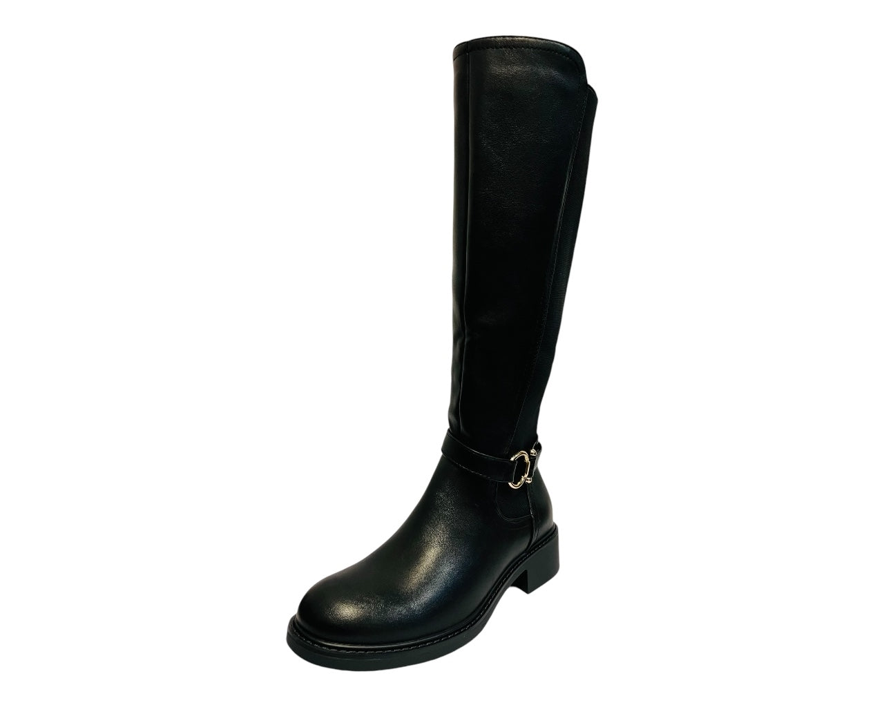 Women's RQ-51 Faux Leather Knee High Stretch Zip Boots Black