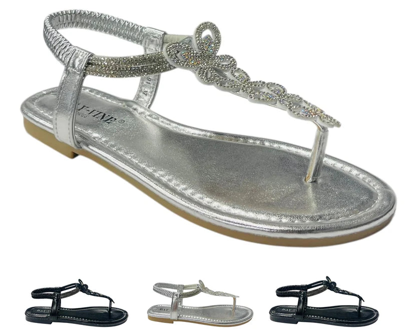 Women's Rhinestone Elastic Ankle Strap Lightweight Thong Sandals