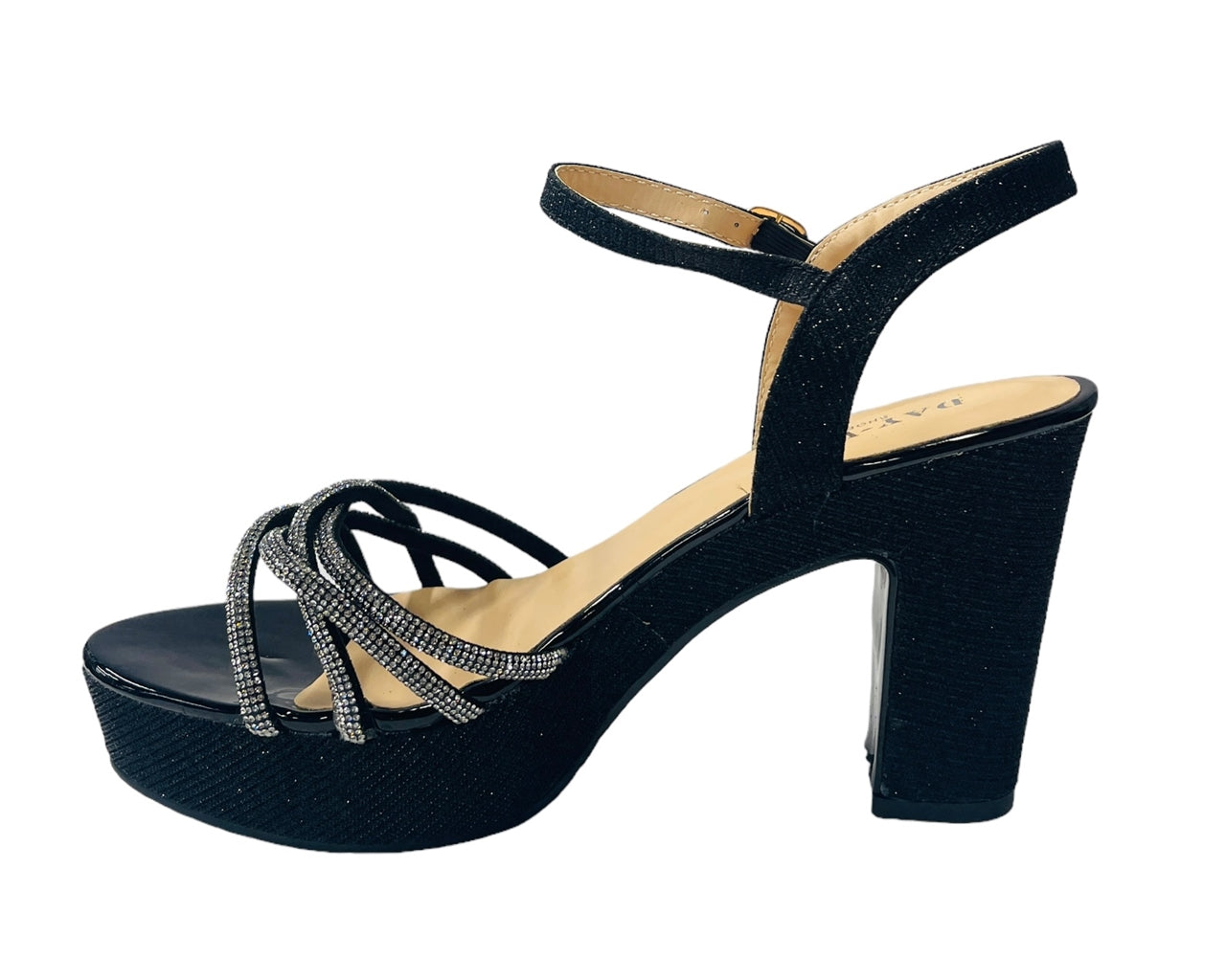 Women's Glitter Block Platform Ankle Strap Heel Shoes