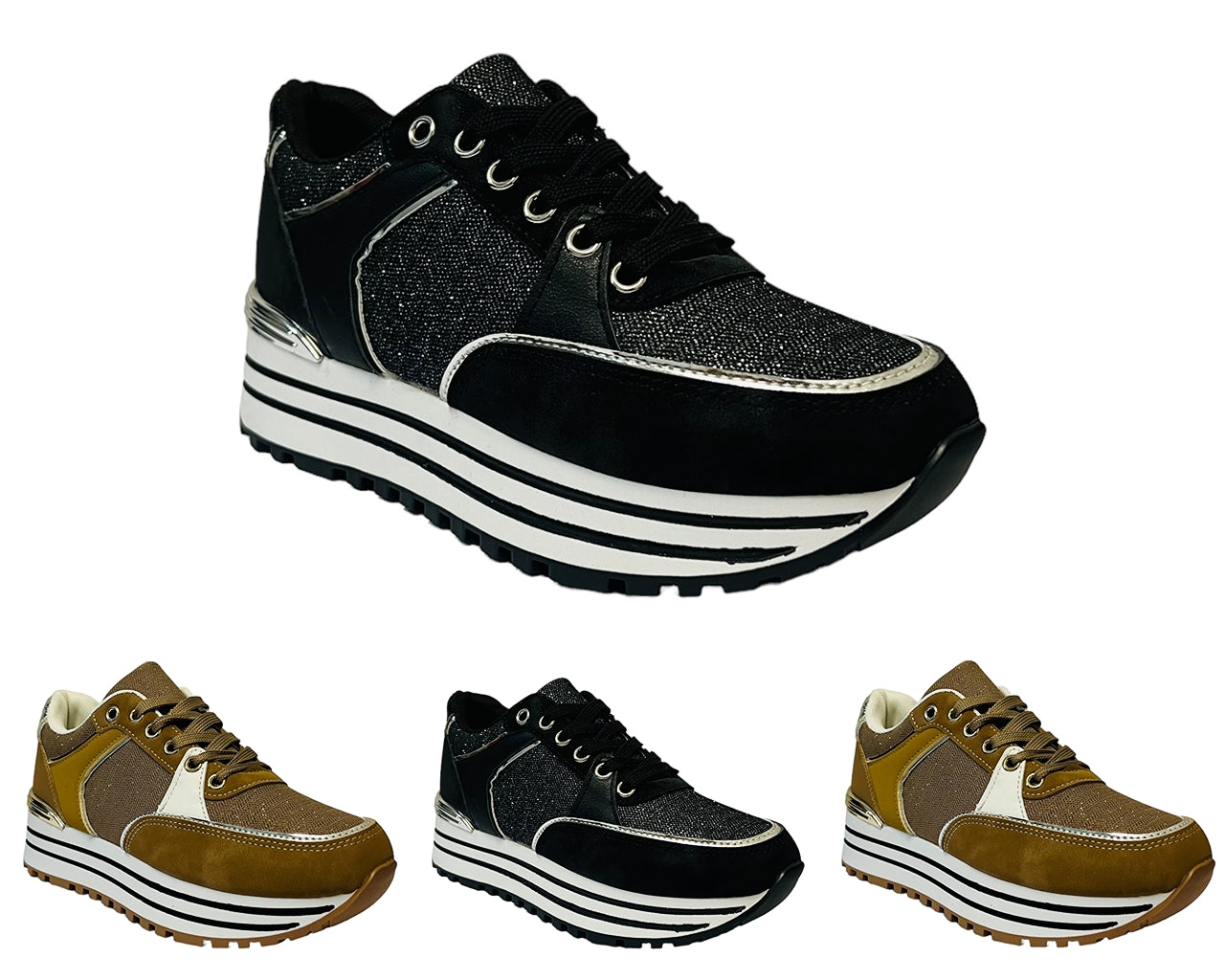 Faux Leather Chunky Sole Lace Up Trainers