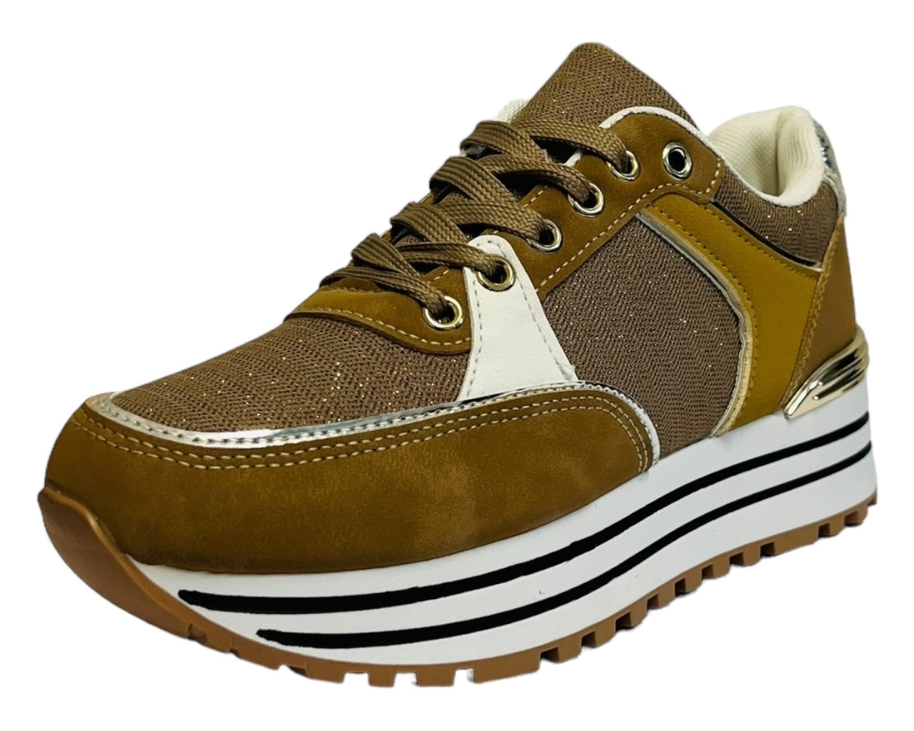 Faux Leather Chunky Sole Lace Up Trainers