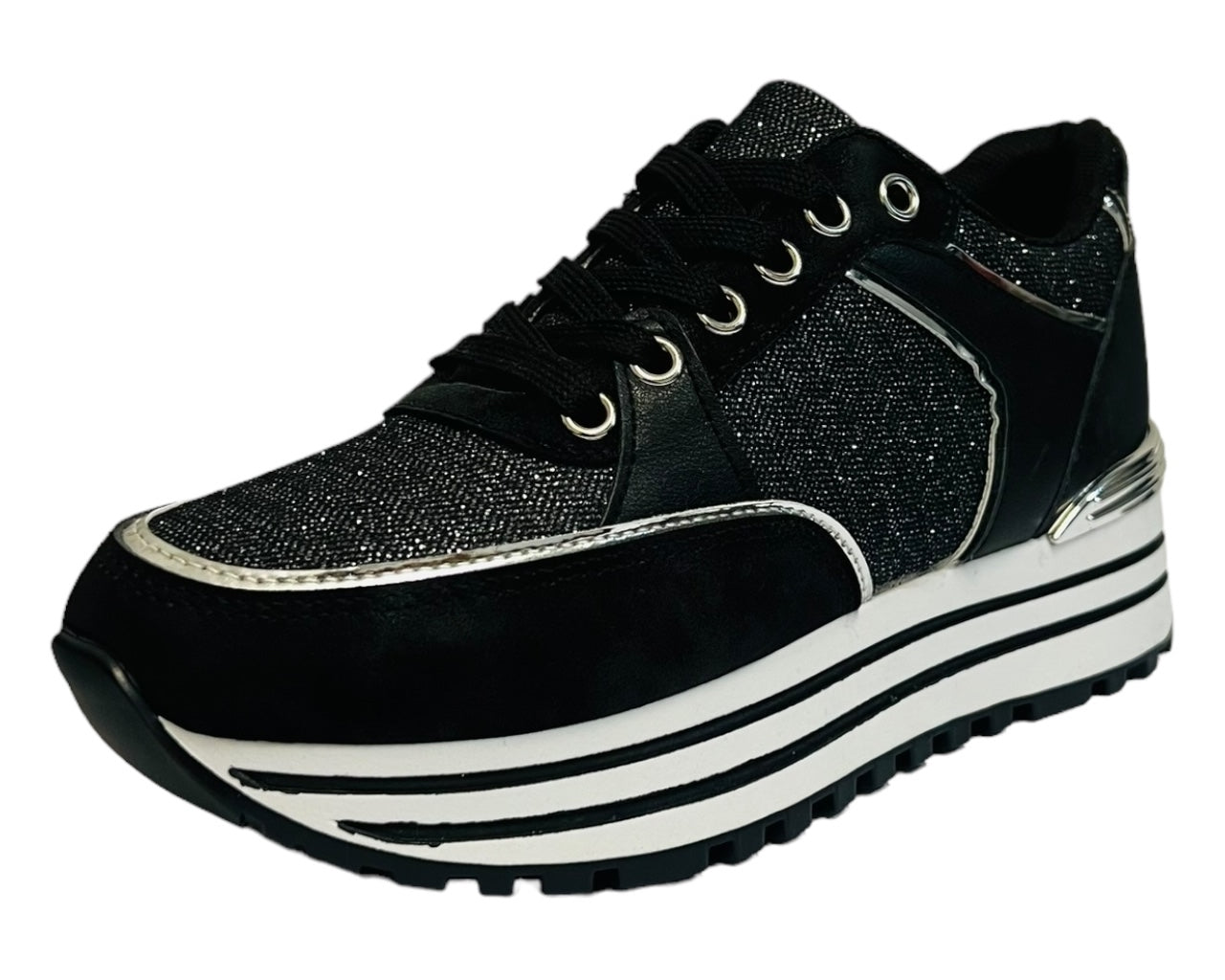 Faux Leather Chunky Sole Lace Up Trainers