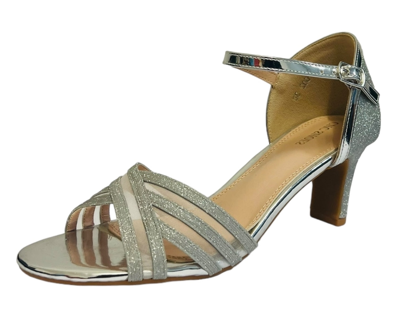 Women's Glitter Ankle Strap Block Heel Wedding Prom Party Fashion Shoes