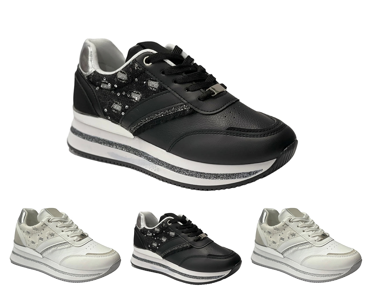 Faux Leather Chunky Sole Lace Up Trainers