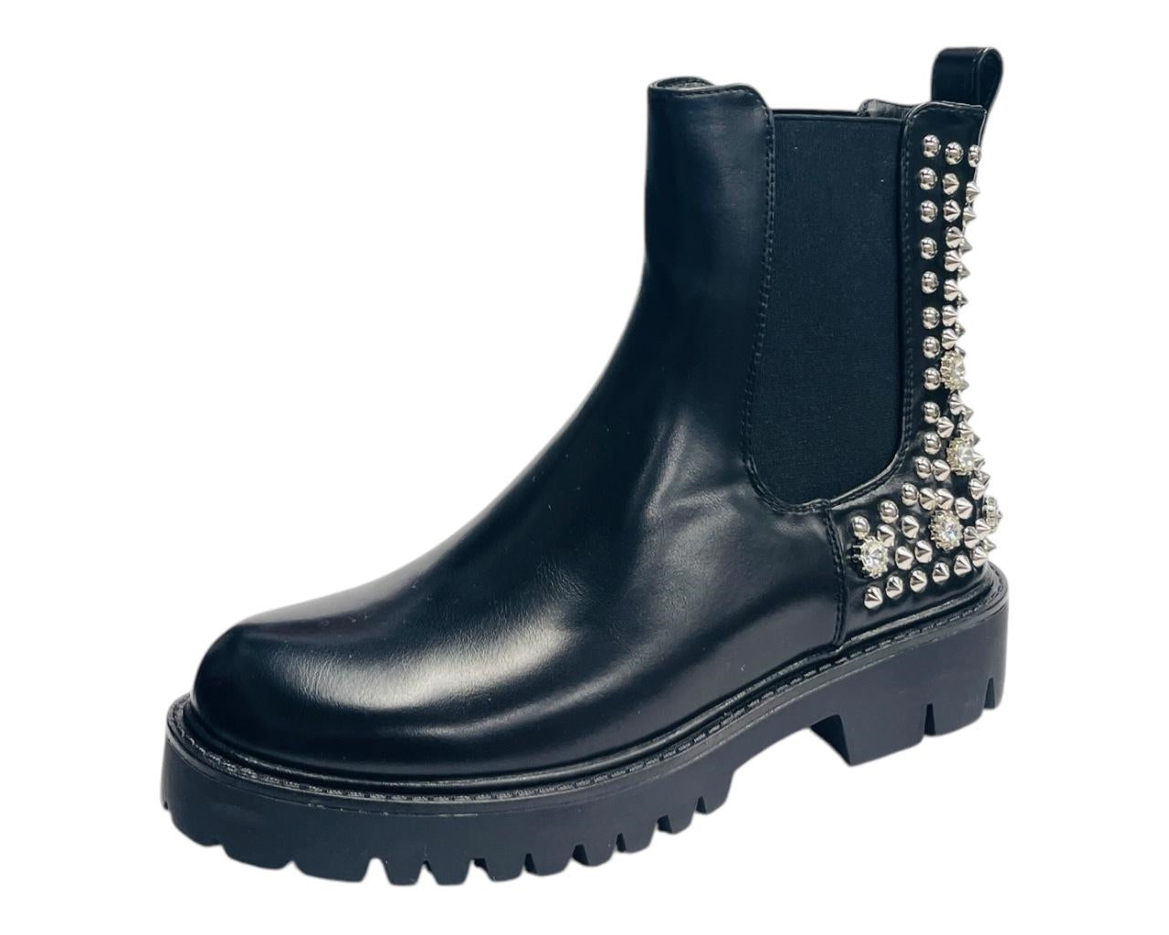 Faux Leather Studded Chunky Sole Ankle Boots