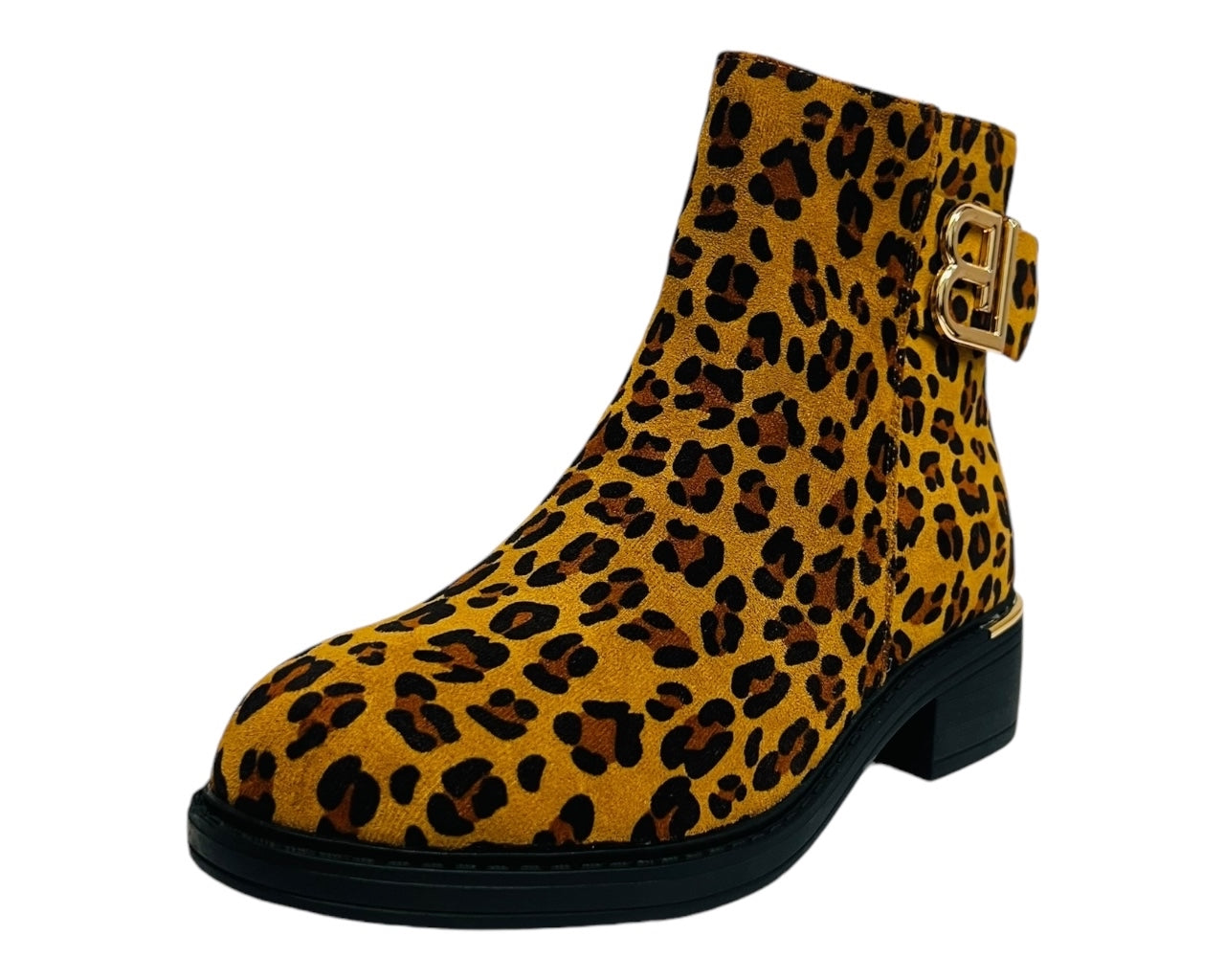 Women's Animal Print Flat Ankle Booties Winter Zipper Boots