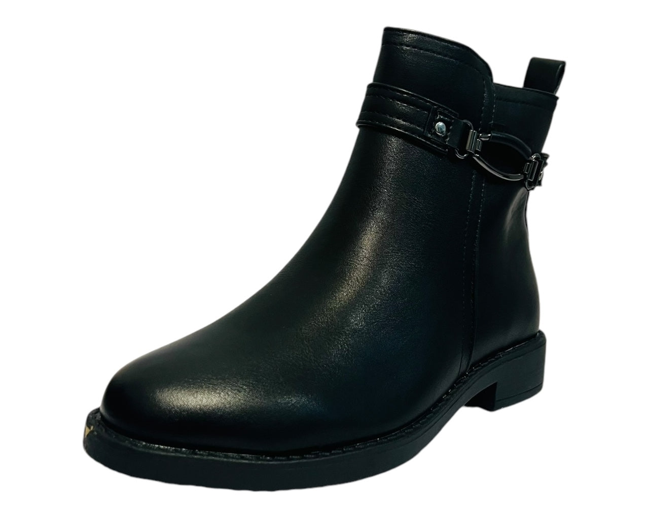 Faux Leather Flat Sole Ankle Boots