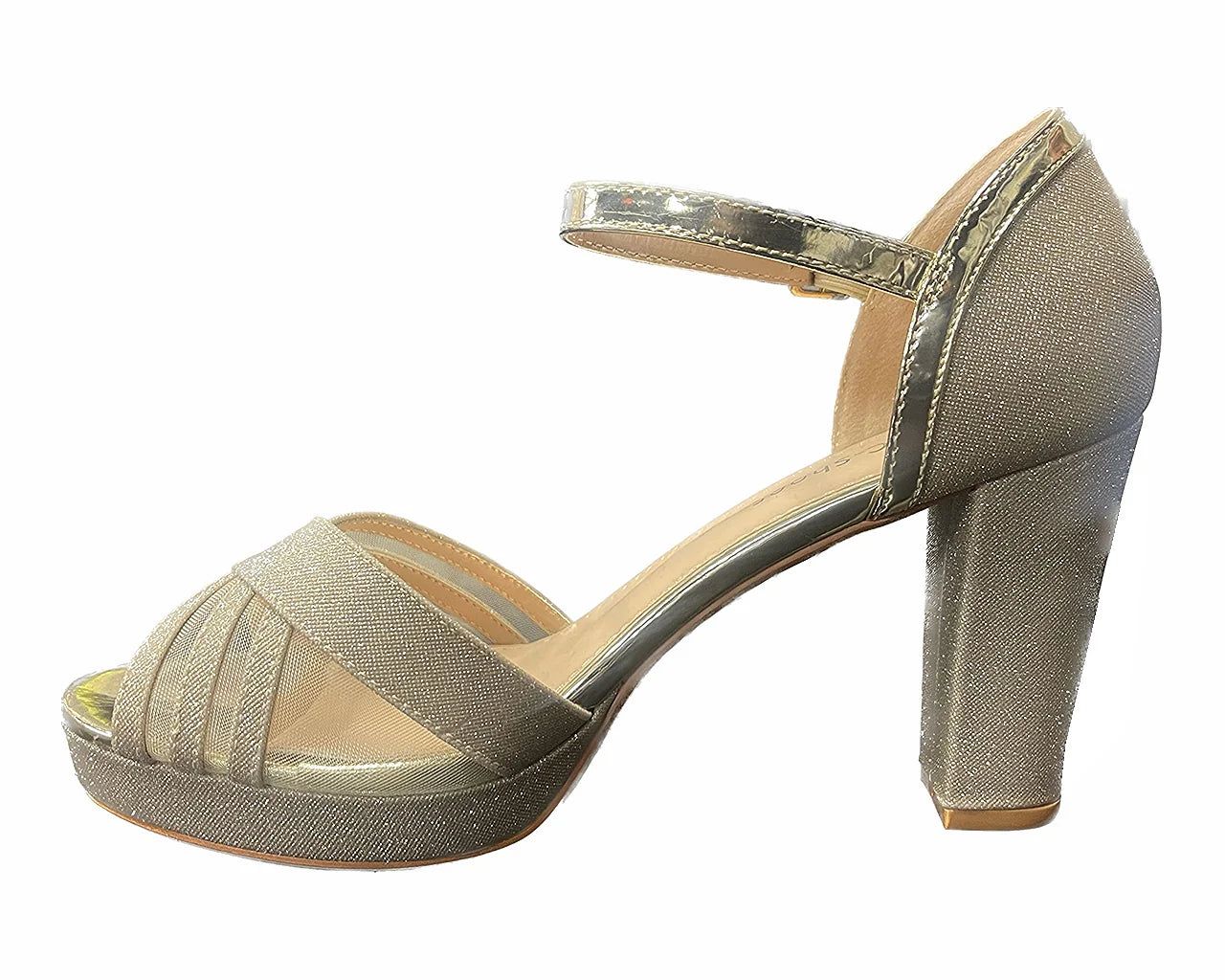 Glitter Ankle Strap Block Heels Shoes