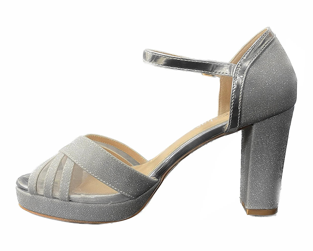 Glitter Ankle Strap Block Heels Shoes