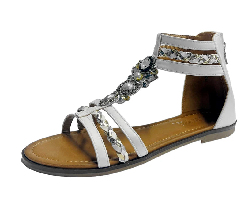 Women's Ankle Strap Flat Zip Gladiator Sandals