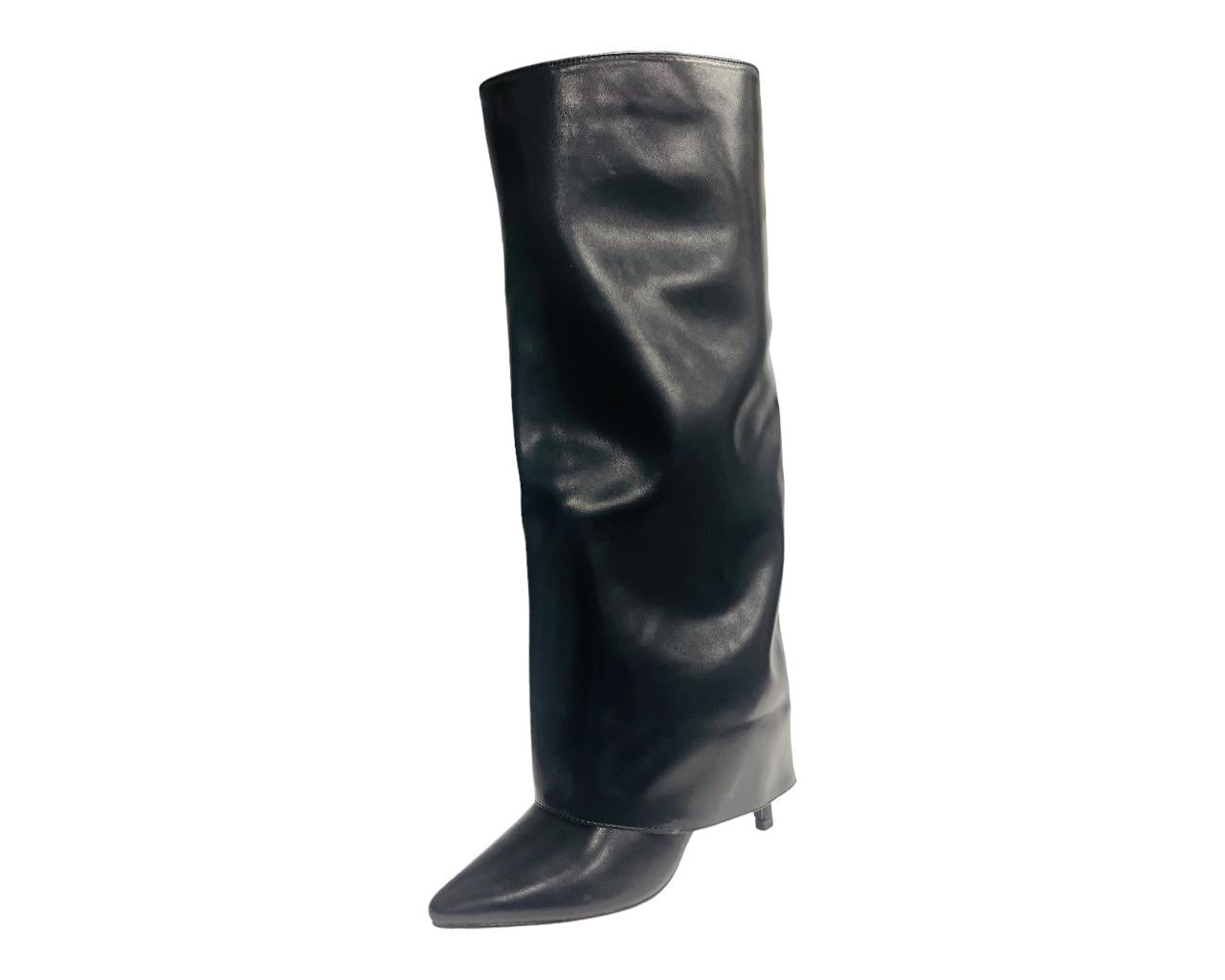 Women's Knee High Fold Over Pointed Heel Boots Winter Shoes