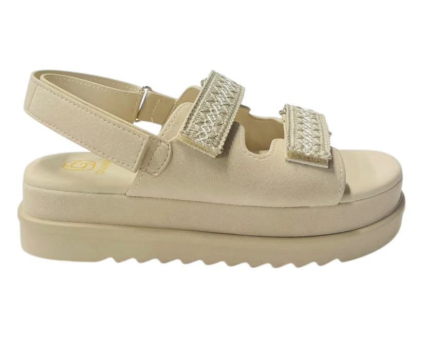Women's Faux Leather Double Strap Chunky Sole Sandals