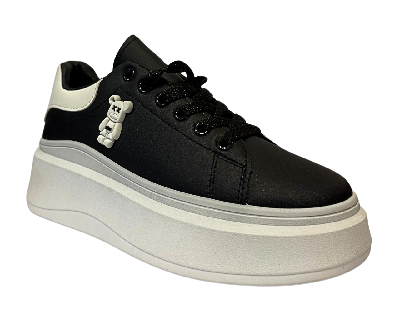 Women's Faux Leather Flat Sole And Lace Up Trainers