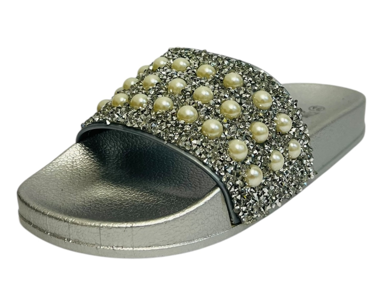 Women's Faux Leather Lightweight Flat Glitter Sliders