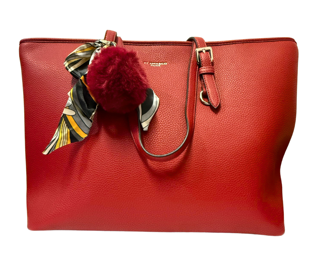 Women's Faux leather Shoulder bag with pompom and scarf