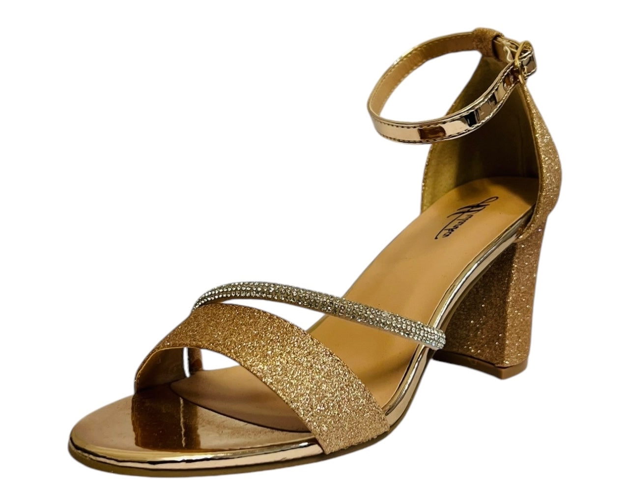 Mulanka Ankle Strap Glitter Block Heel party Shoes