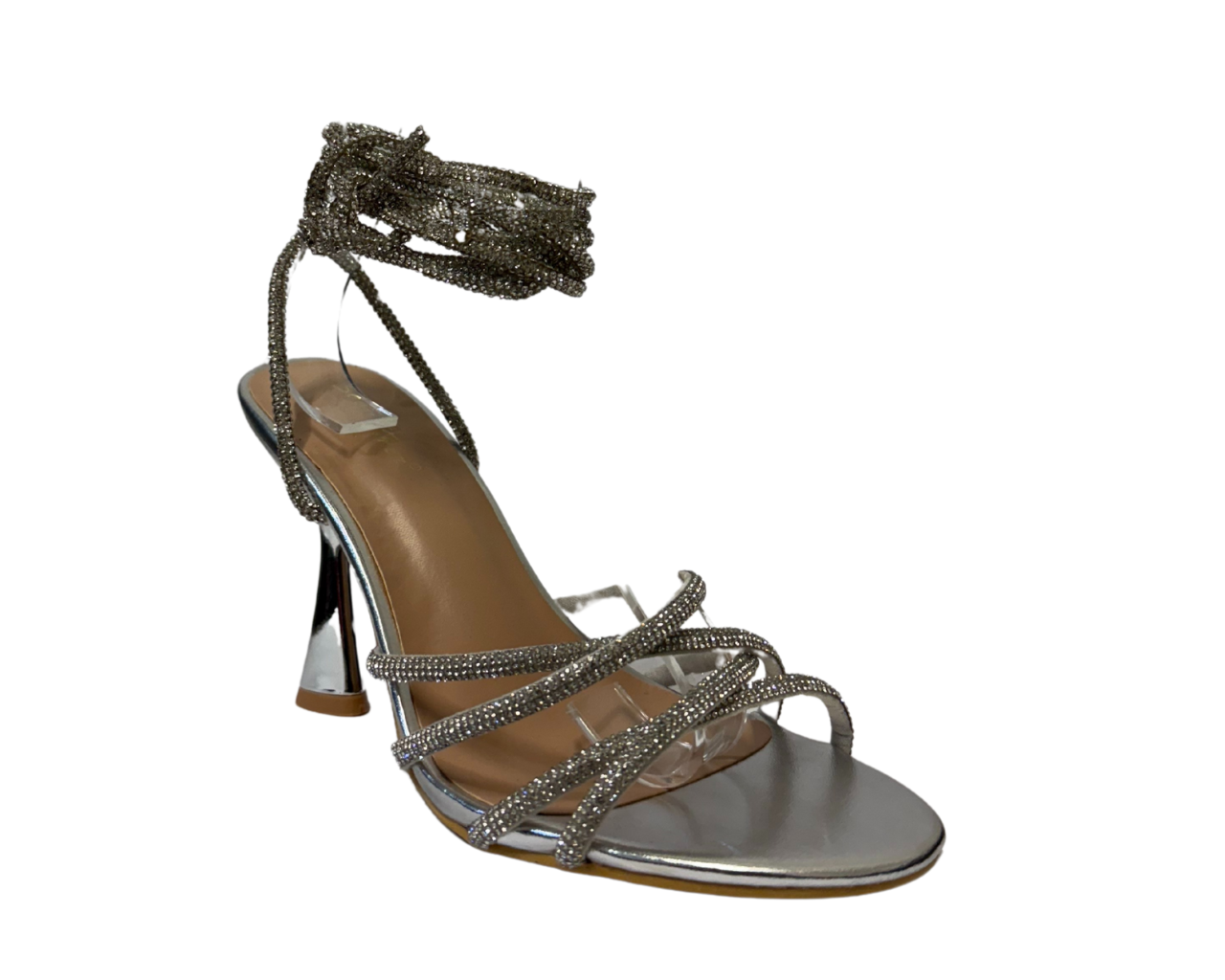 Women's Gold Lace up Diamante Strap Heels