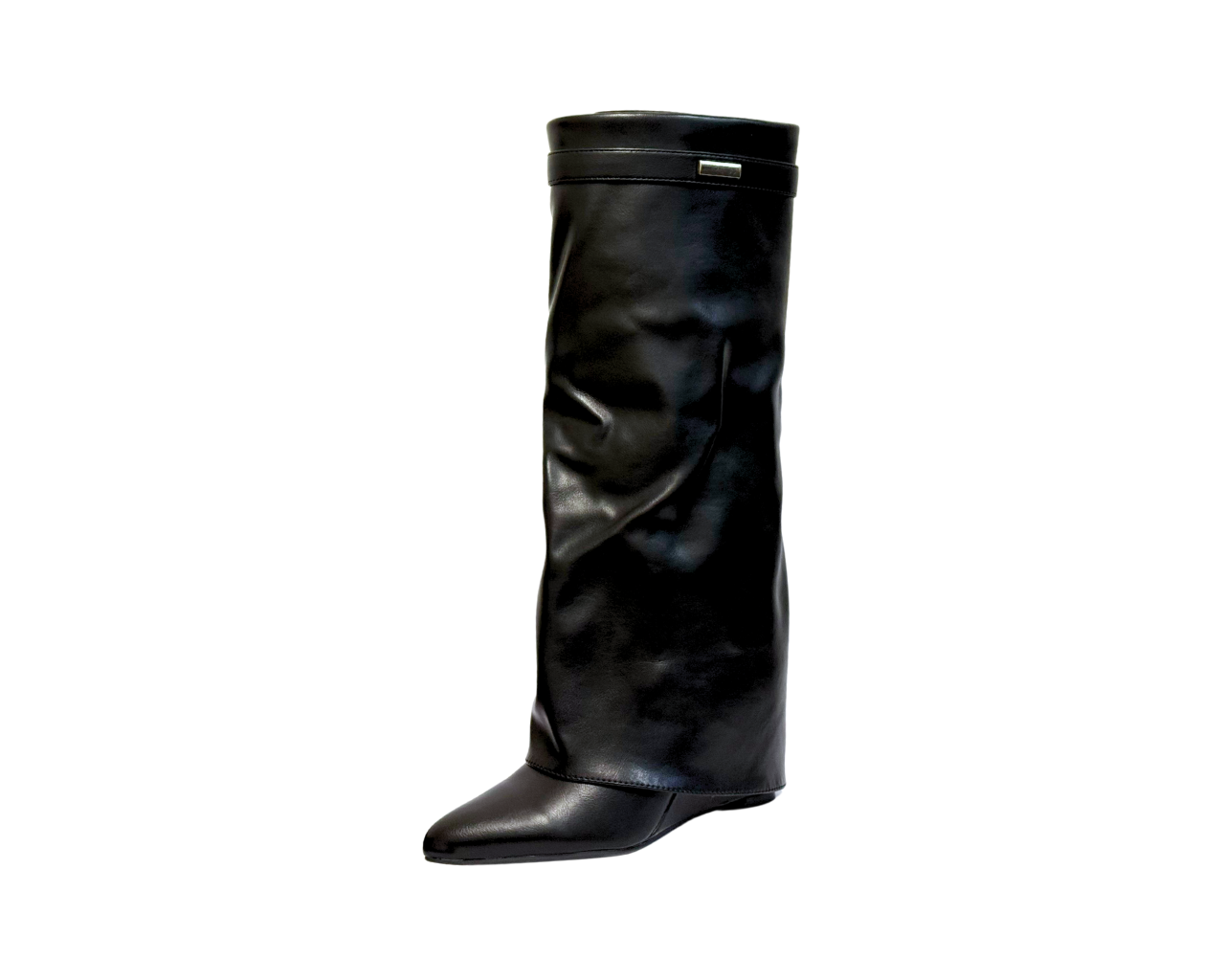 Women's Faux Leather 9623 Fold Over Knee High Block Heel Boots