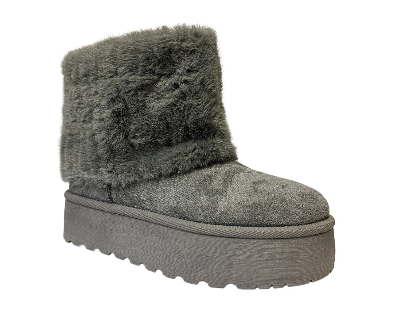 Fold Over Faux Fur Lining Platform Ankle Boots