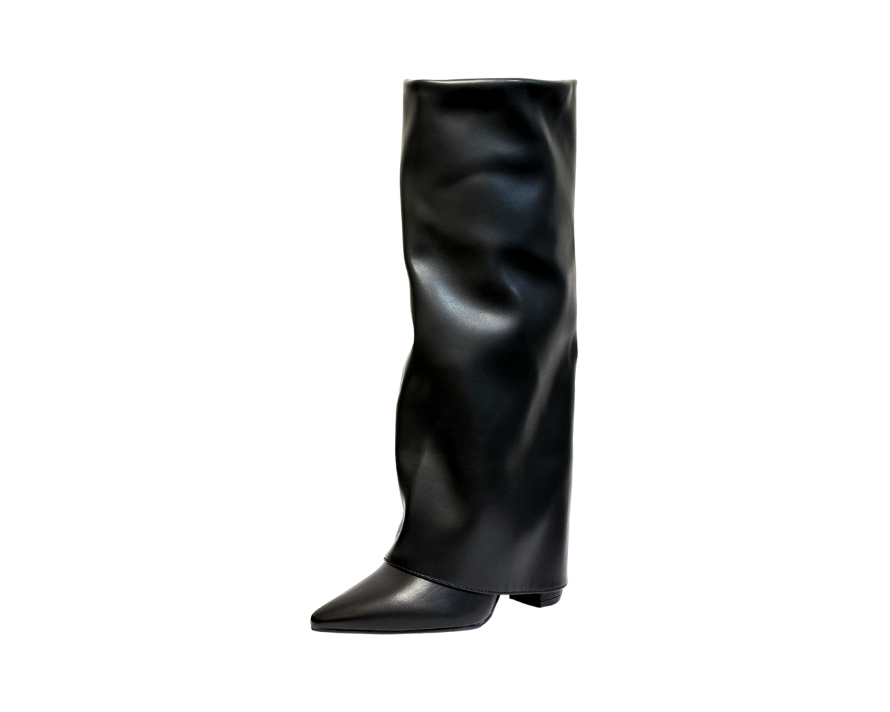Women's Faux Leather 9616-1 Fold Over Knee High Block Heel Boots