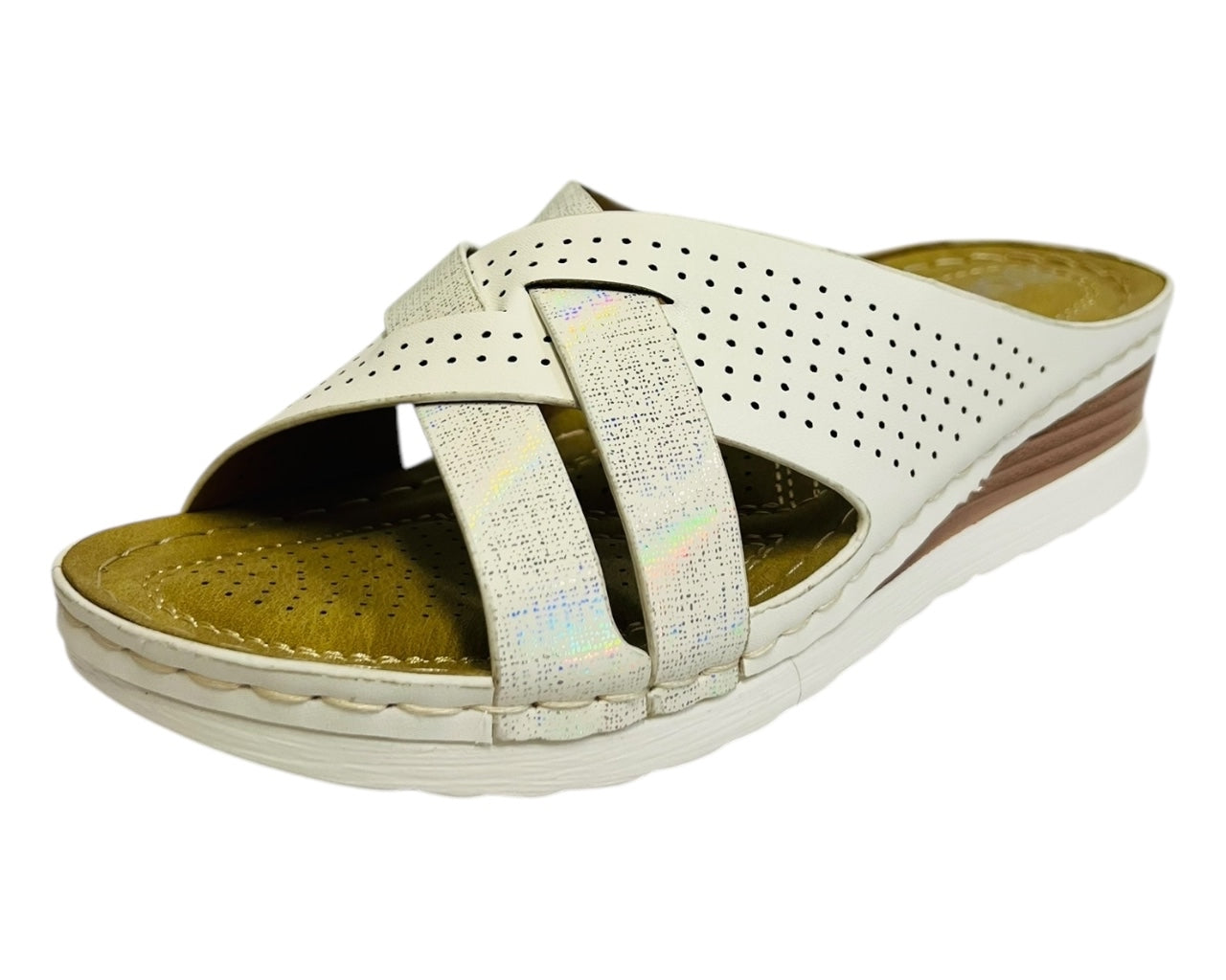 Women's Lightweight Cross Strap Mules Wedge Slider
