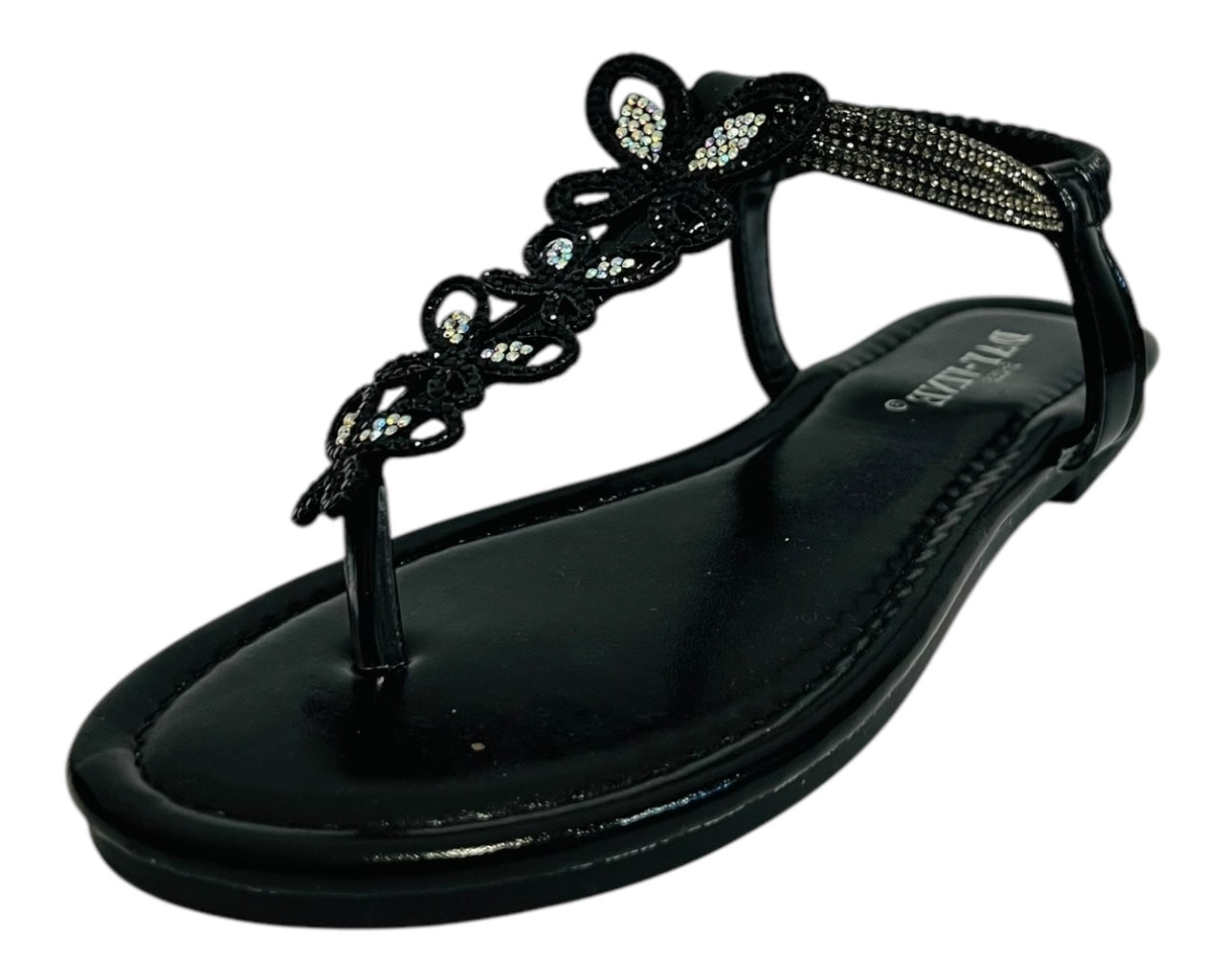 Women's Rhinestone Elastic Ankle Strap Lightweight Thong Sandals
