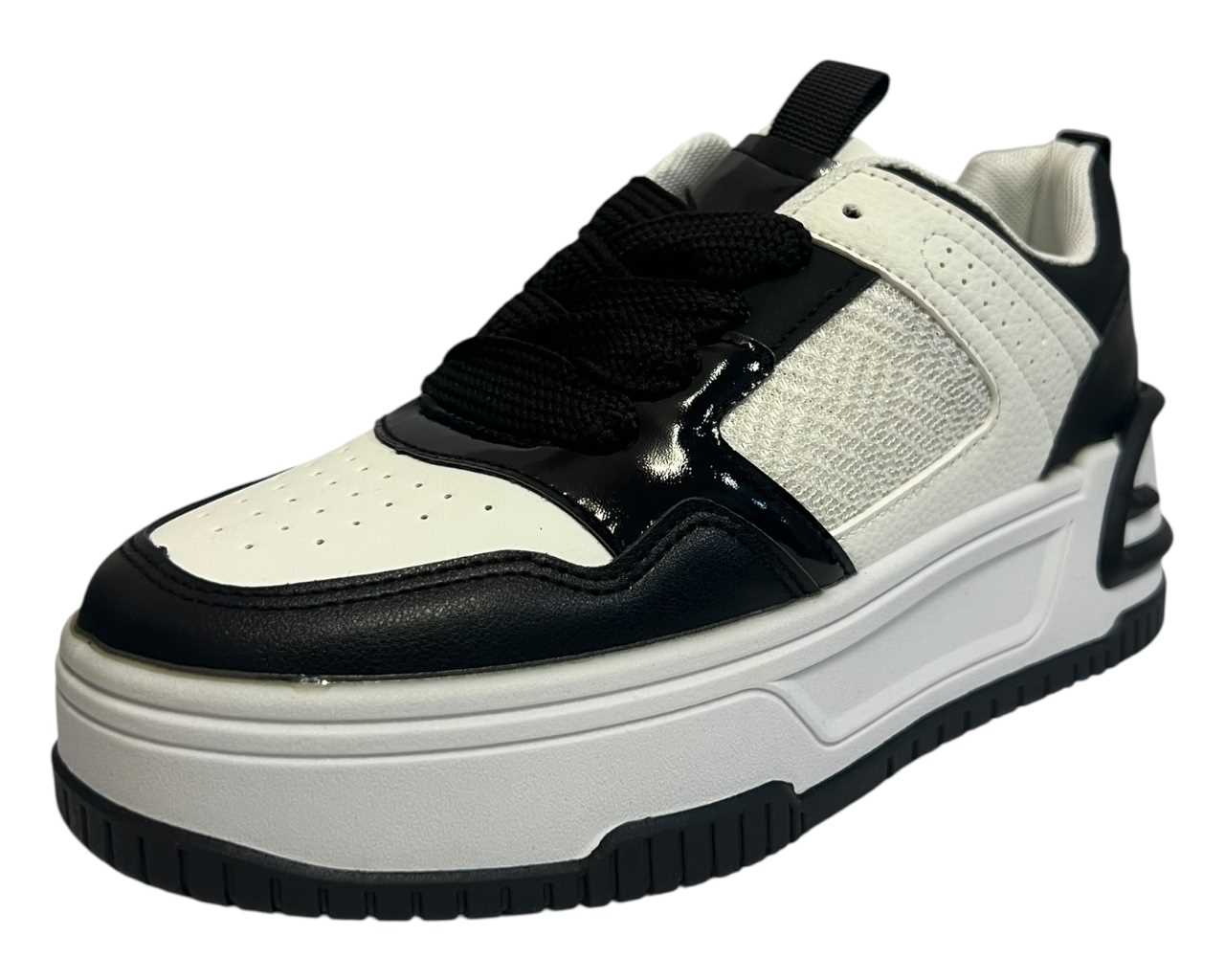 Faux Leather Chunky Sole Lace Up Trainers