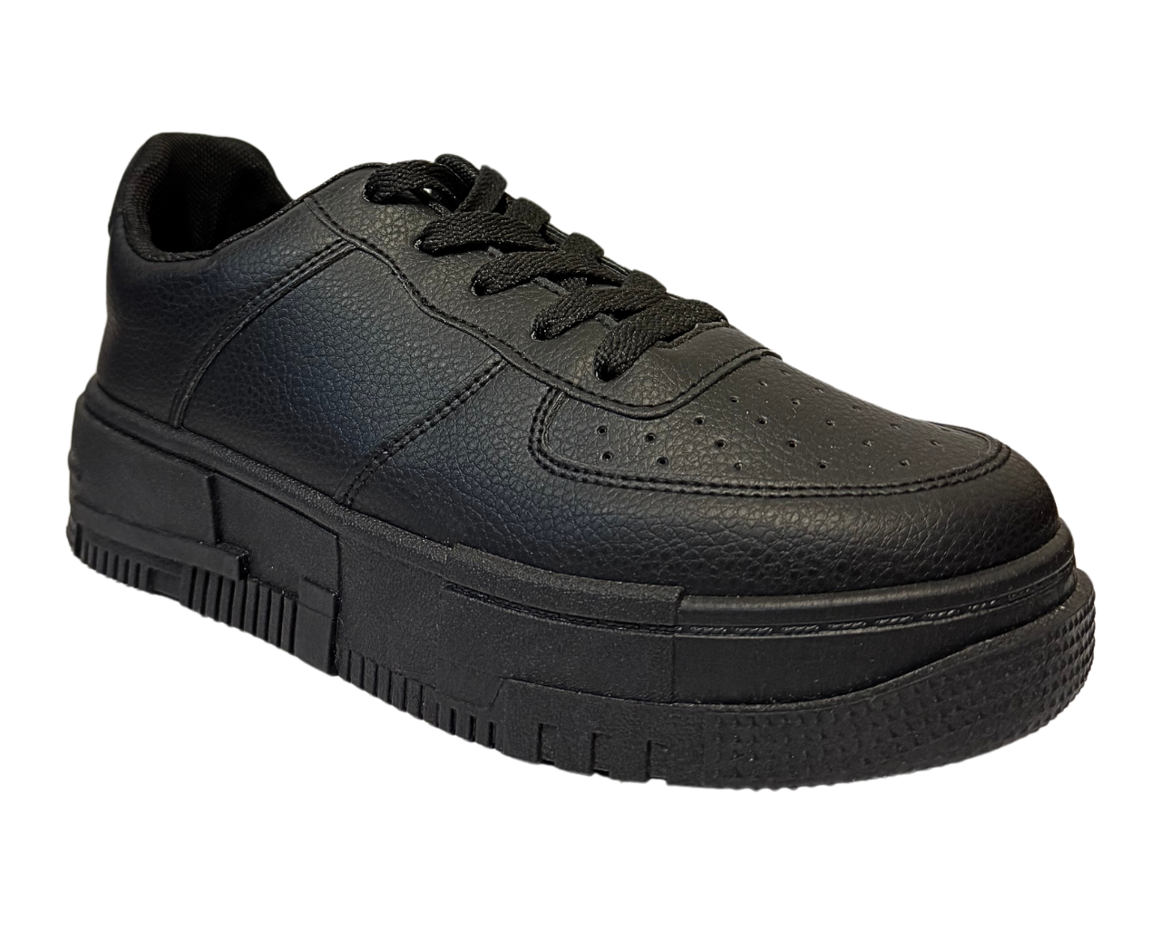 Women's Faux Leather Flat Sole And Lace Up Trainers