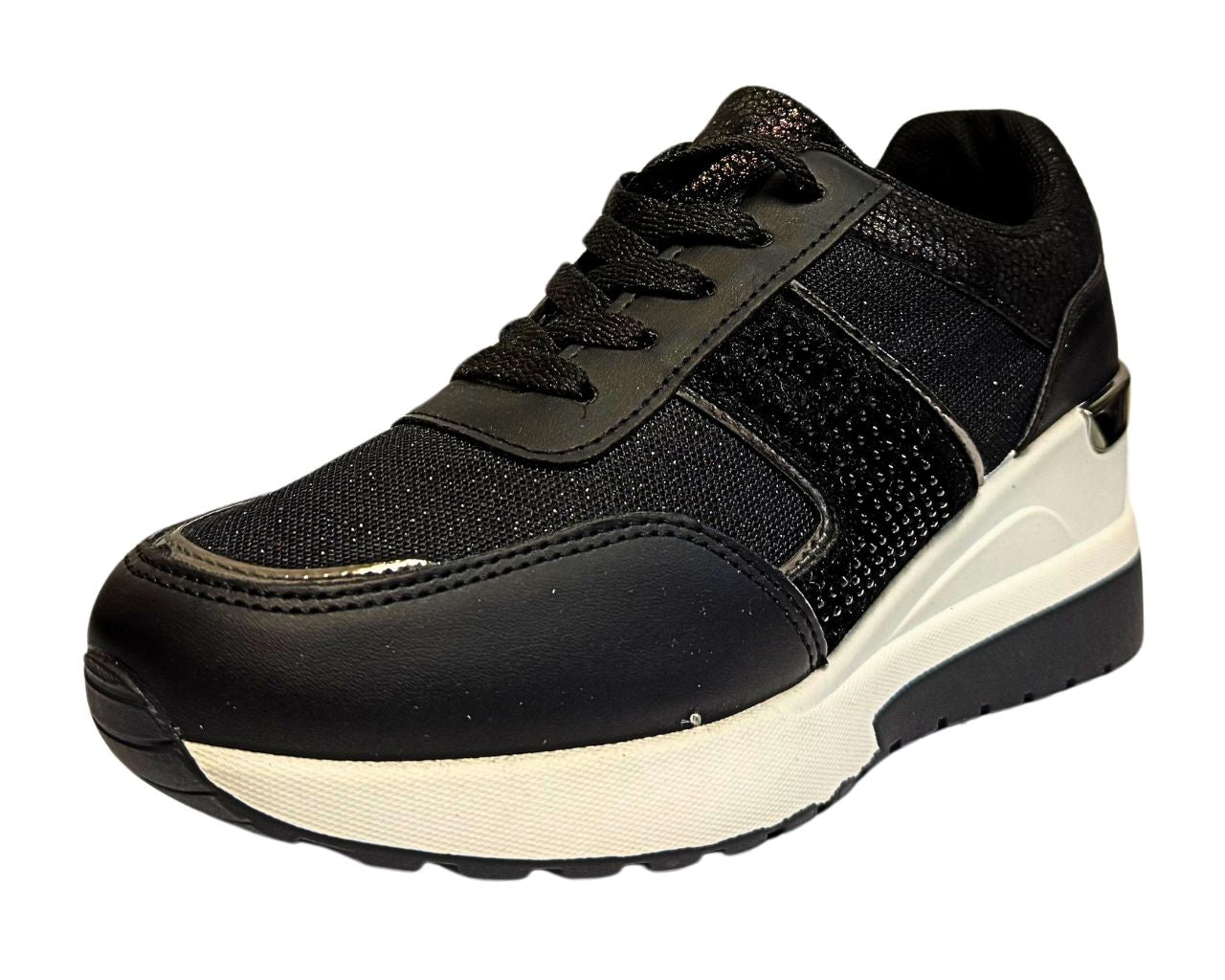 Women's Faux Leather Rhinestone Lace Up Trainers