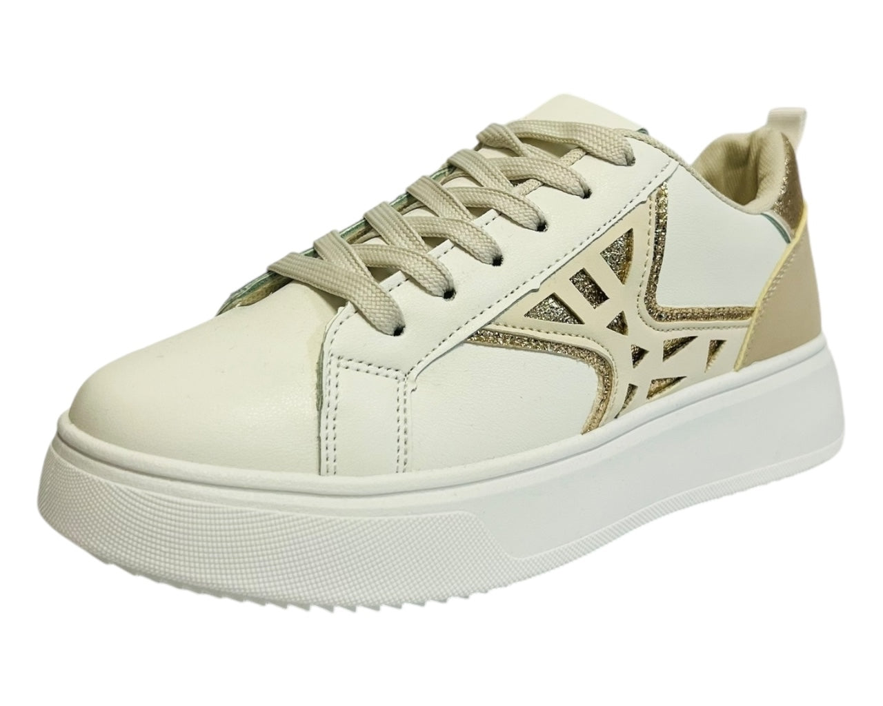 Women's Faux Leather Laser Cut Lace Up Trainers