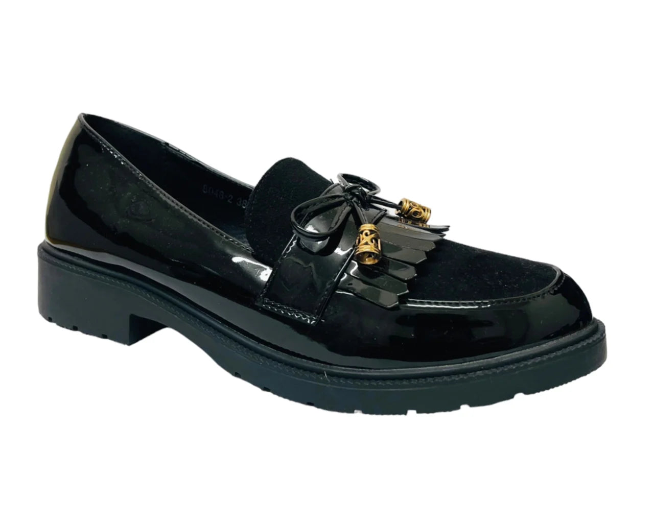 Faux Patent Leather Tassel Slip On Shoes