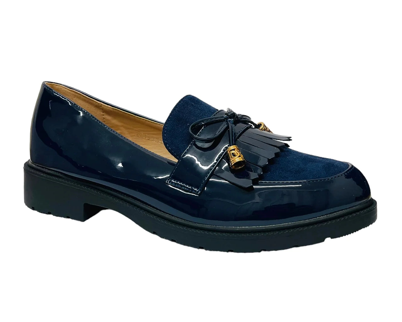 Faux Patent Leather Tassel Slip On Shoes