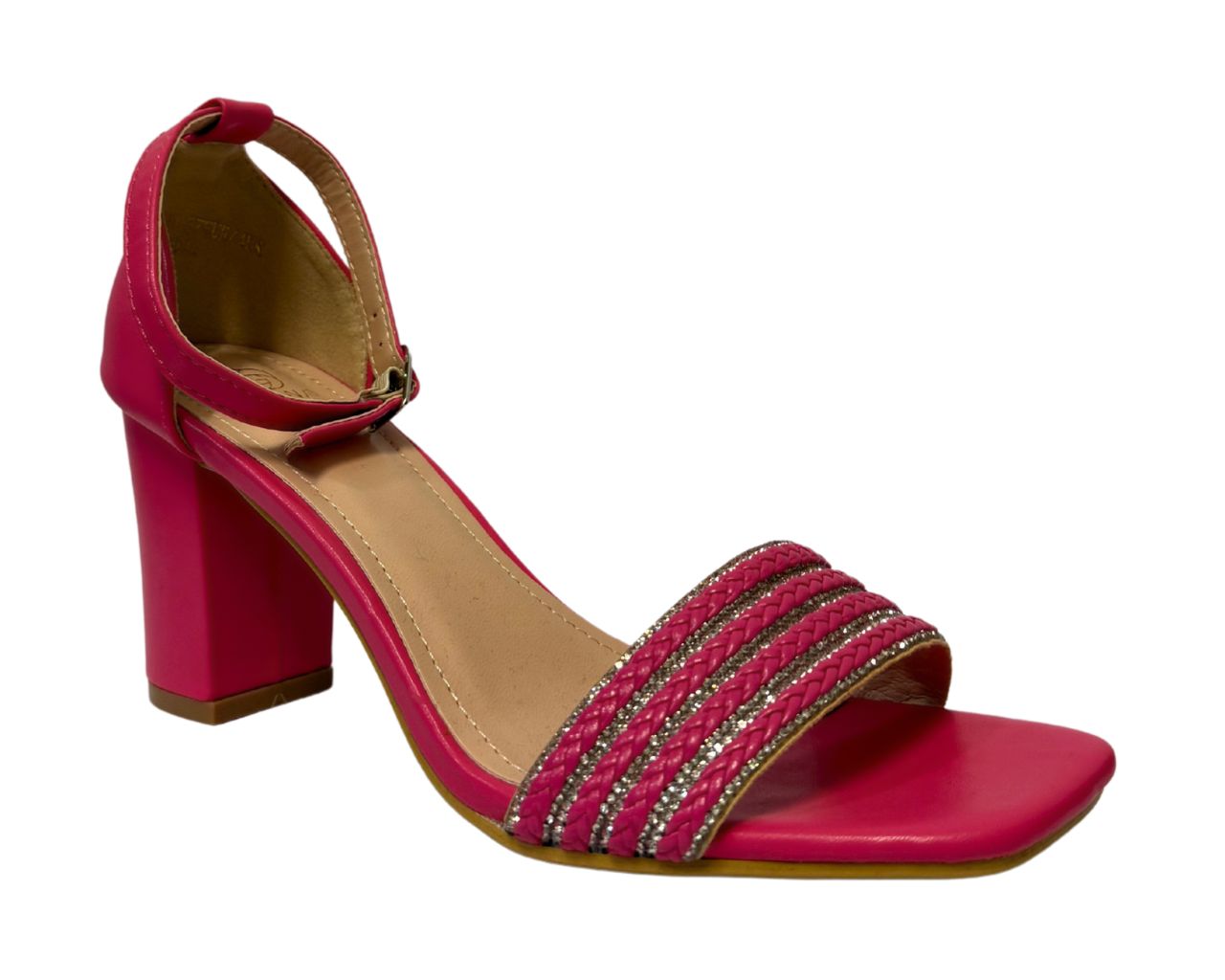Women's B1639-131 Rhinestone Decor Block Heel Ankle Strap Shoes