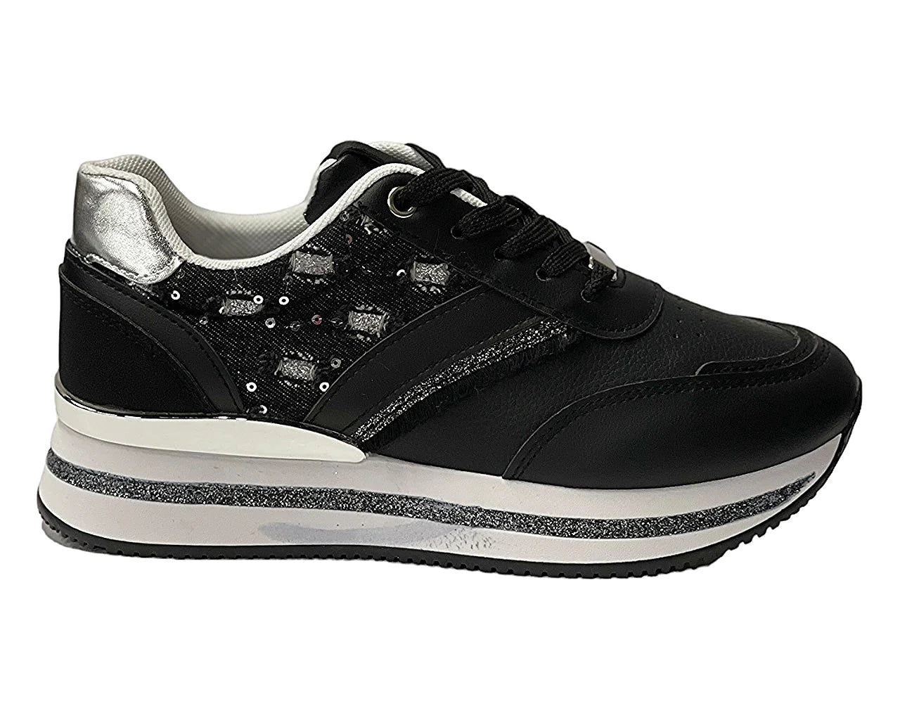 Faux Leather Chunky Sole Lace Up Trainers